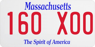 MA license plate 160XO0