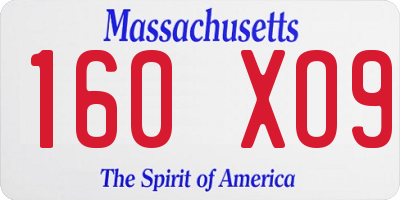 MA license plate 160XO9