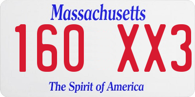 MA license plate 160XX3