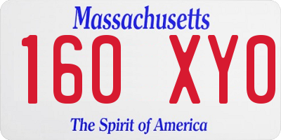 MA license plate 160XY0