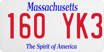 MA license plate 160YK3