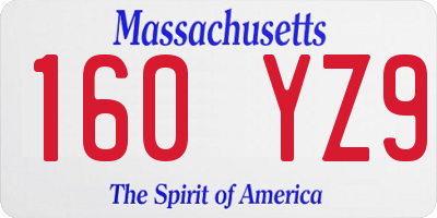 MA license plate 160YZ9