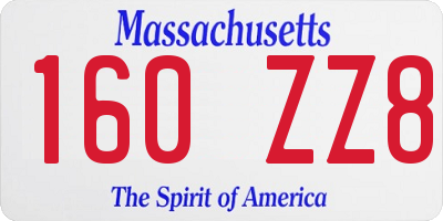 MA license plate 160ZZ8