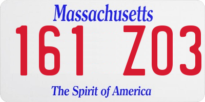 MA license plate 161ZO3