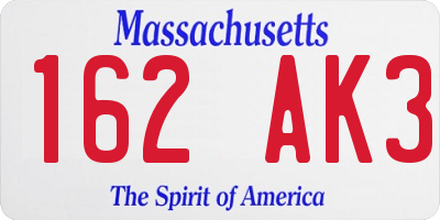 MA license plate 162AK3