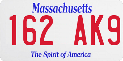 MA license plate 162AK9