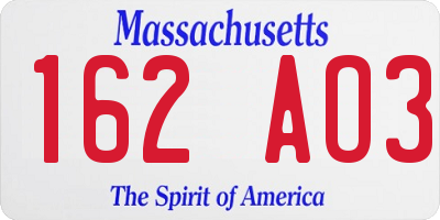 MA license plate 162AO3