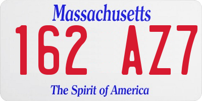 MA license plate 162AZ7