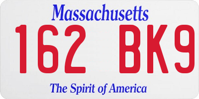 MA license plate 162BK9