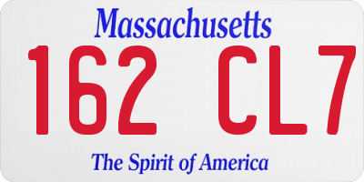 MA license plate 162CL7