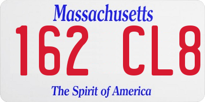 MA license plate 162CL8
