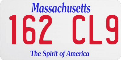 MA license plate 162CL9