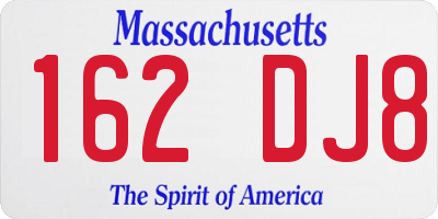 MA license plate 162DJ8
