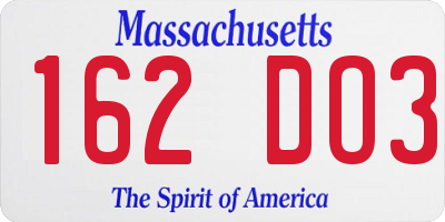 MA license plate 162DO3