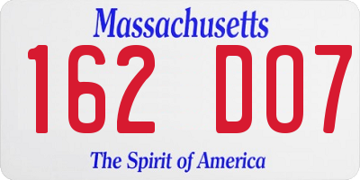MA license plate 162DO7
