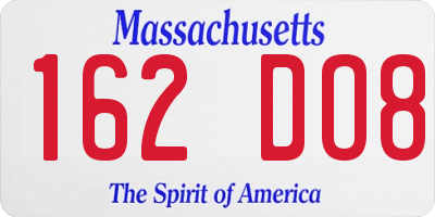 MA license plate 162DO8