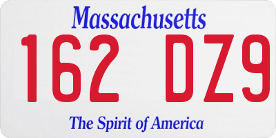 MA license plate 162DZ9