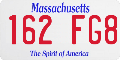 MA license plate 162FG8