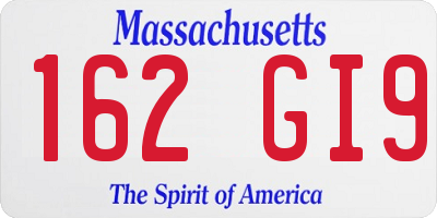 MA license plate 162GI9