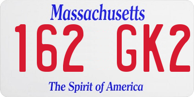 MA license plate 162GK2