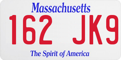 MA license plate 162JK9