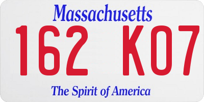 MA license plate 162KO7