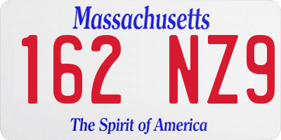 MA license plate 162NZ9