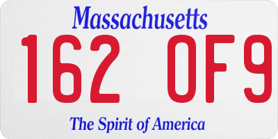 MA license plate 162OF9