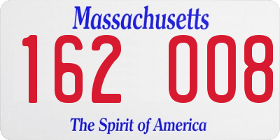 MA license plate 162OO8