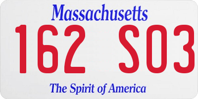 MA license plate 162SO3