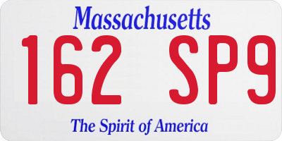 MA license plate 162SP9