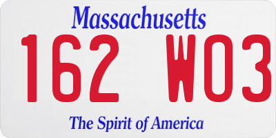 MA license plate 162WO3