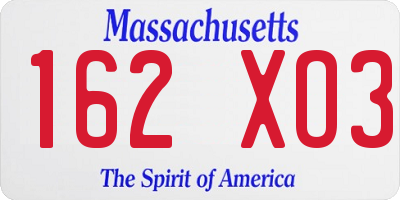 MA license plate 162XO3