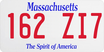 MA license plate 162ZI7