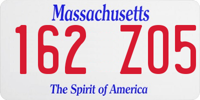 MA license plate 162ZO5