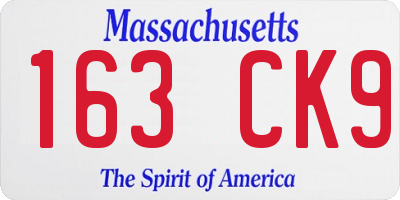 MA license plate 163CK9