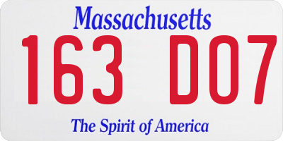 MA license plate 163DO7