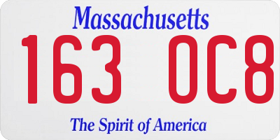 MA license plate 163OC8