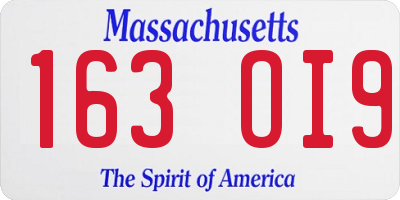 MA license plate 163OI9