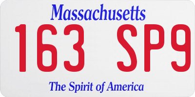MA license plate 163SP9
