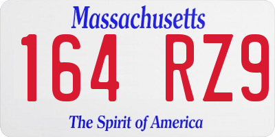 MA license plate 164RZ9