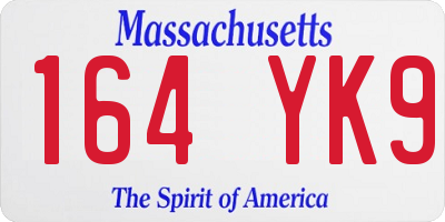 MA license plate 164YK9