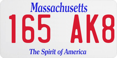 MA license plate 165AK8