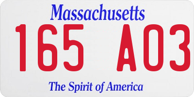 MA license plate 165AO3