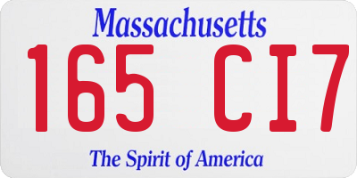 MA license plate 165CI7