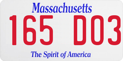 MA license plate 165DO3