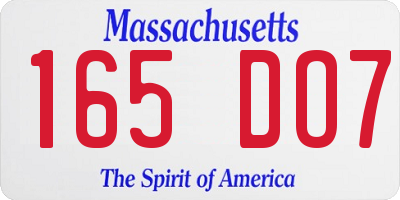 MA license plate 165DO7