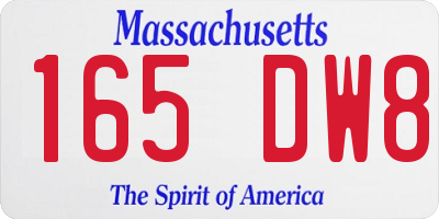 MA license plate 165DW8