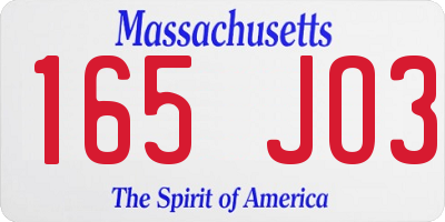 MA license plate 165JO3