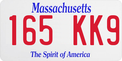 MA license plate 165KK9